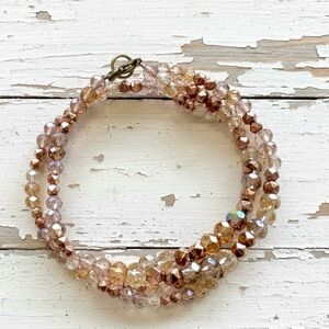 Faceted Rose Gold Hematite & AB Crystal Double Wire Wrap Bracelet